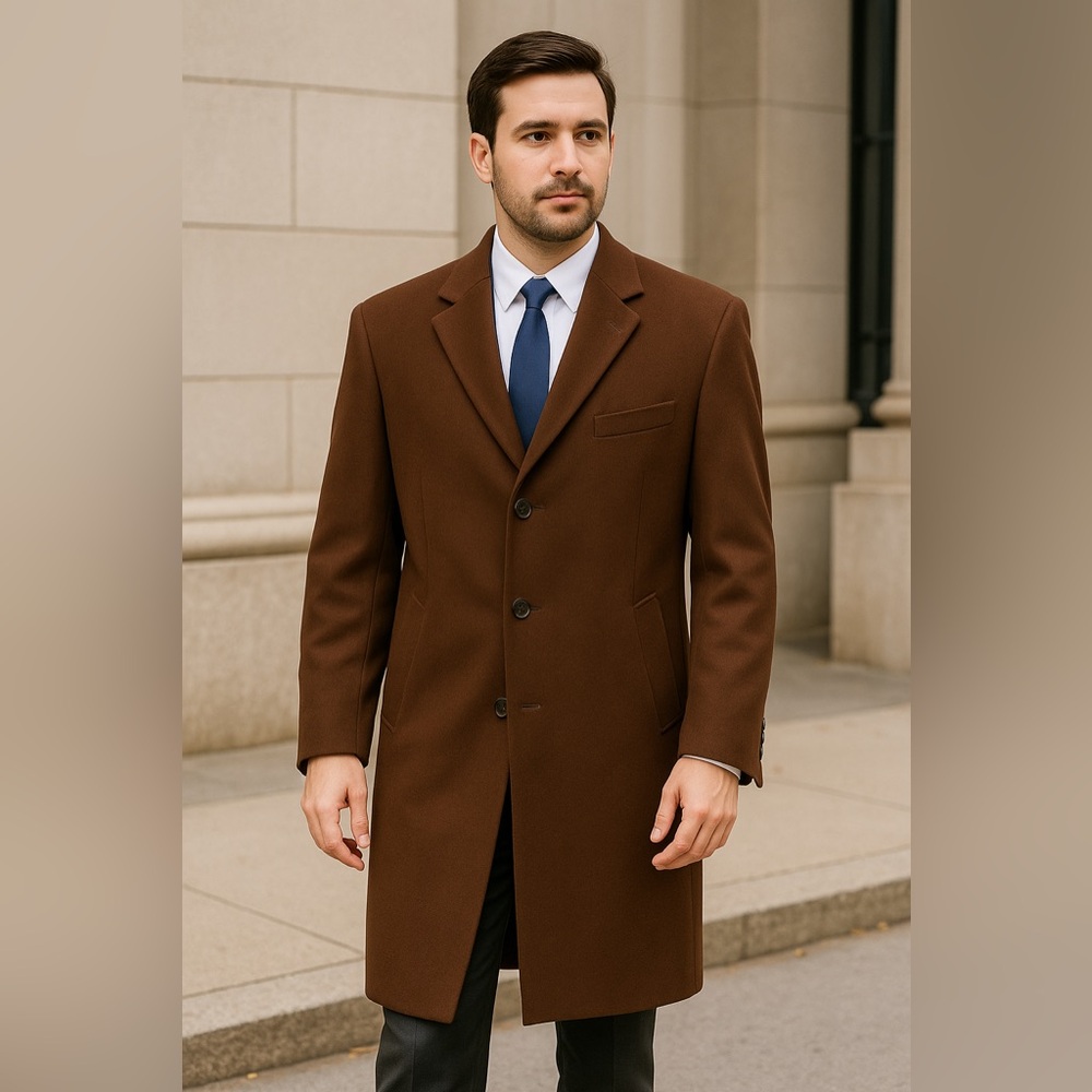 Jos. A. Bank Men’s Wool Blend Overcoat Brown Classic 3-Button Long Coat